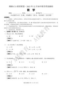 2023湖湘C13教育联盟初中数学质量检测试卷及参考答案