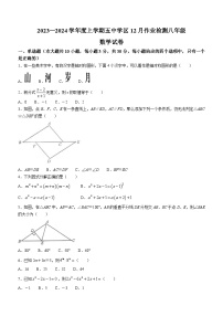 湖北省武汉市东西湖五中学区2023-2024学年八年级上学期月考数学试题（含答案）