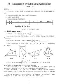 第十二届海峡两岸青少年思维展示活动福建海选赛——九年级数学试卷