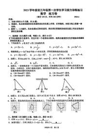 上海市虹口区2023-2024学年上学期九年级中考数学中考一模试卷