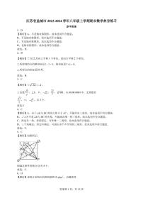 江苏盐城2023-2024学年八年级上学期期末数学热身练习（含答案）