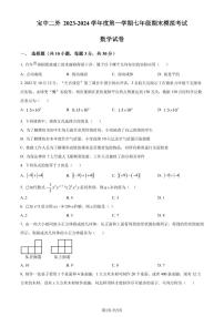 广东深圳宝安中学（集团）第二外国语学校2023-2024学年七年级上学期期末模拟数学试题