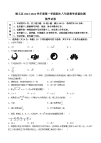 北京市顺义区2023-2024学年八年级上学期期末数学试题(无答案)