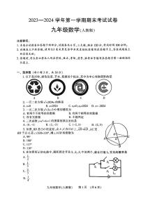 河南省濮阳市2023-2024学年九年级上学期1月期末数学试题