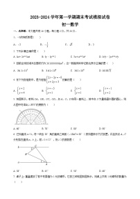 江苏省苏州市2023-2024学年7年级上学期期末考试数学模拟试卷