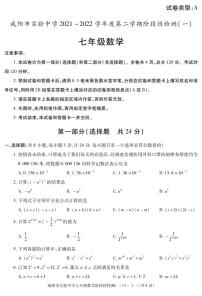 陕西省咸阳市实验中学2021-2022学年七年级下学期阶段检测（月考）（一）数学试题