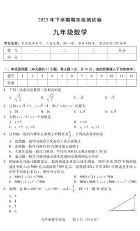 湖南省衡阳市常宁市2023-2024学年九年级上学期期末考试数学试题