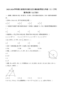 2023-2024学年浙江省杭州市滨江区江南实验学校九年级（上）月考数学试卷（12月份）（含解析）