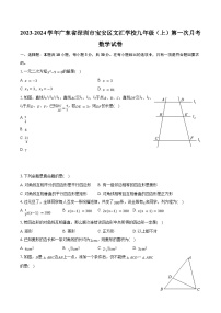 2023-2024学年广东省深圳市宝安区文汇学校九年级（上）第一次月考数学试卷(含解析）