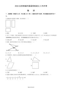 2024北京西城外国语学校初三3月月考数学试卷和答案