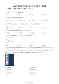 2024年浙江省杭州市文澜中学中考数学一模试题（PDF版，原卷无答案）