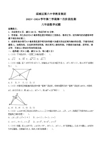 山东省滨州市滨城区滨州市滨城区第六中学2023-2024学年八年级下学期3月月考数学试题(无答案)