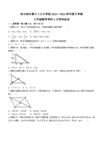 黑龙江省哈尔滨市第六十九中学2023-2024学年八年级下学期月考数学试题(含答案)