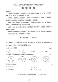 2024年山东省嘉祥县九年级第一次中考模拟考试数学试题