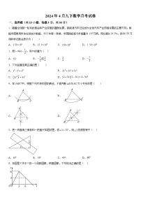 山东省临沂市沂水县第四实验中学2023-2024学年九年级下学期4月月考数学试题（含解析）