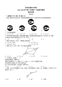 江苏省苏州市振华中学校2023-2024学年七年级下学期期中数学试题(无答案)