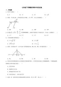 山西省忻州2024年七年级下学期数学期中考试试卷及答案