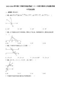 甘肃省武威市凉州区武威二十一中联片教研2023-2024学年七年级下学期4月期中数学试题（原卷版+解析版）