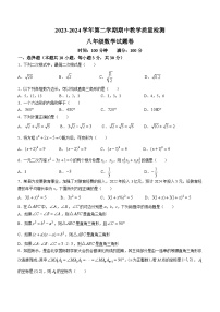 安徽省合肥市2023-2024学年八年级下学期期中数学试题(无答案)