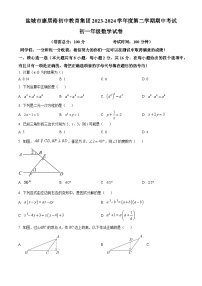 江苏省盐城市康居路初中教育集团 2023-2024学年七年级下学期4月期中数学试题（原卷版+解析版）