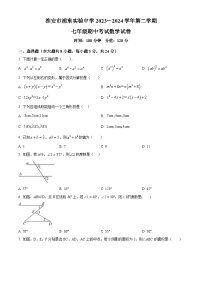 江苏省淮安市浦东实验中学2023-2024学年七年级下学期4月期中考试数学试题（原卷版+解析版）