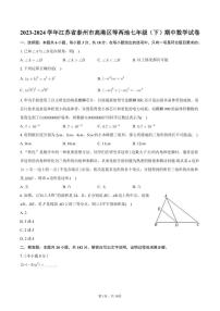 2023-2024学年江苏省泰州市高港区等两地七年级（下）期中数学试卷+答案解析