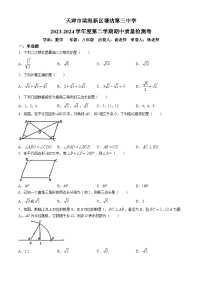 天津市滨海新区塘沽第三中学2023-2024学年八年级下学期期中数学试题(无答案)