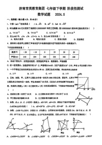 2024年5月济南市育英教育集团七年级下期中测试数学试题（含答案）