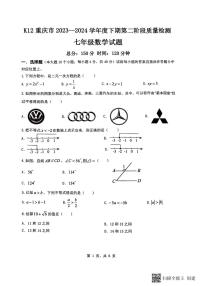 重庆市重庆市巴南区重庆市实验中学教育集团2023-2024学年七年级下学期5月月考数学试题