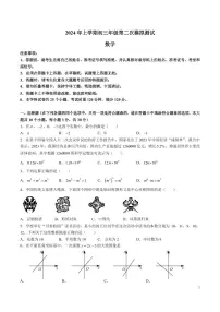 2024 年上学期长郡集团初三年级第二次模拟测试数学试卷及参考答案