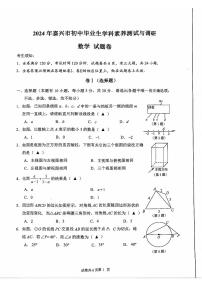 浙江省嘉兴市2024年初中毕业生学科素养测试与调研中考模拟数学试卷(图片版含答案)