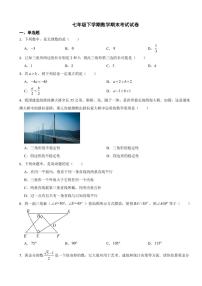 湖南省长沙2024年七年级下学期数学期末考试试卷附参考答案