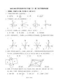 安徽省芜湖市沈巷中学2023-2024学年八年级下学期第三次月考数学试卷