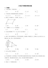 广西壮族自治区南宁市2024年八年级下学期数学期末试卷附参考答案