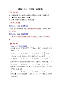 浙教版七年级数学下册专题2.1二元一次方程(知识解读)(原卷版+解析)