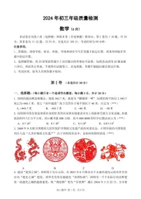 2024年6月广东省深圳市九年级下学期中考质量检测数学试题
