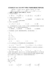 [数学]江苏省宿迁市2023～2024数学年下学期八年级期末模拟练习数学试卷（含答案）