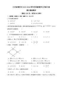 江苏省南京市2023~2024学年苏科版七年级数学下册+期末摸底测评卷