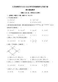 江苏省南京市2023~2024学年苏科版七年级数学下册 期末摸底测评卷