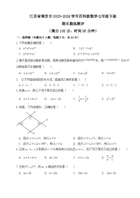 江苏省南京市2023~2024学年苏科版七年级数学下册 期末摸底测评卷