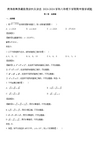 [数学]青海省果洛藏族自治州久治县2023-2024学年八年级下学期期中试题（解析版）