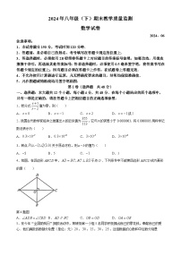 四川省眉山市2023-2024学年八年级下学期期末数学试题(无答案)