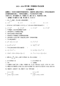 浙江省绍兴市诸暨市2023-2024学年七年级下学期期末数学试题(无答案)