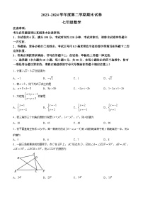 江苏省南通市海门区2023-2024学年七年级下学期期末数学试题