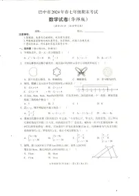 四川省巴中市2023-2024学年七年级下学期期末考试数学试卷
