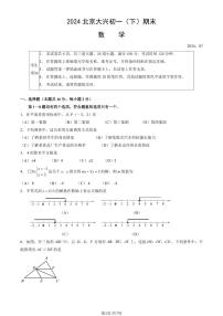 北京市大兴区2023-2024学年七年级下学期期末考试数学试卷