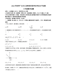 四川省广元市2023-2024学年八年级下学期期末数学试题(无答案)
