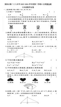 贵州省贵阳市第二十八中学2023-2024学年七年级下学期6月月考数学试题