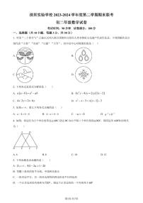 深圳实验学校初中部2024年八年级下学期期末数学试题+答案