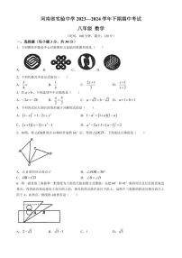 河南省郑州市金水区实验中学2023-2024学年八年级下学期期中数学试题(无答案)